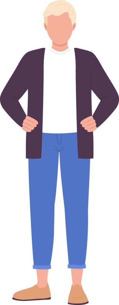 Blond man in casual clothes in confident pose semi flat color vector character. Editable figure. Full body person on white. Simple cartoon style spot illustration for web graphic design and animation