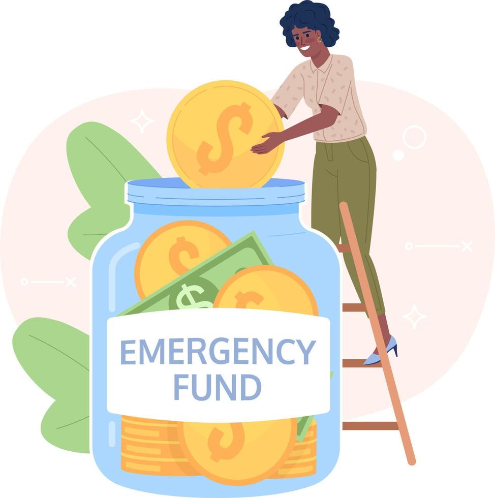 ahorro dinero para emergencia fondo plano concepto vector Mancha ilustración. editable 2d dibujos animados personaje en blanco para web diseño. financiero seguridad creativo idea para sitio web, móvil