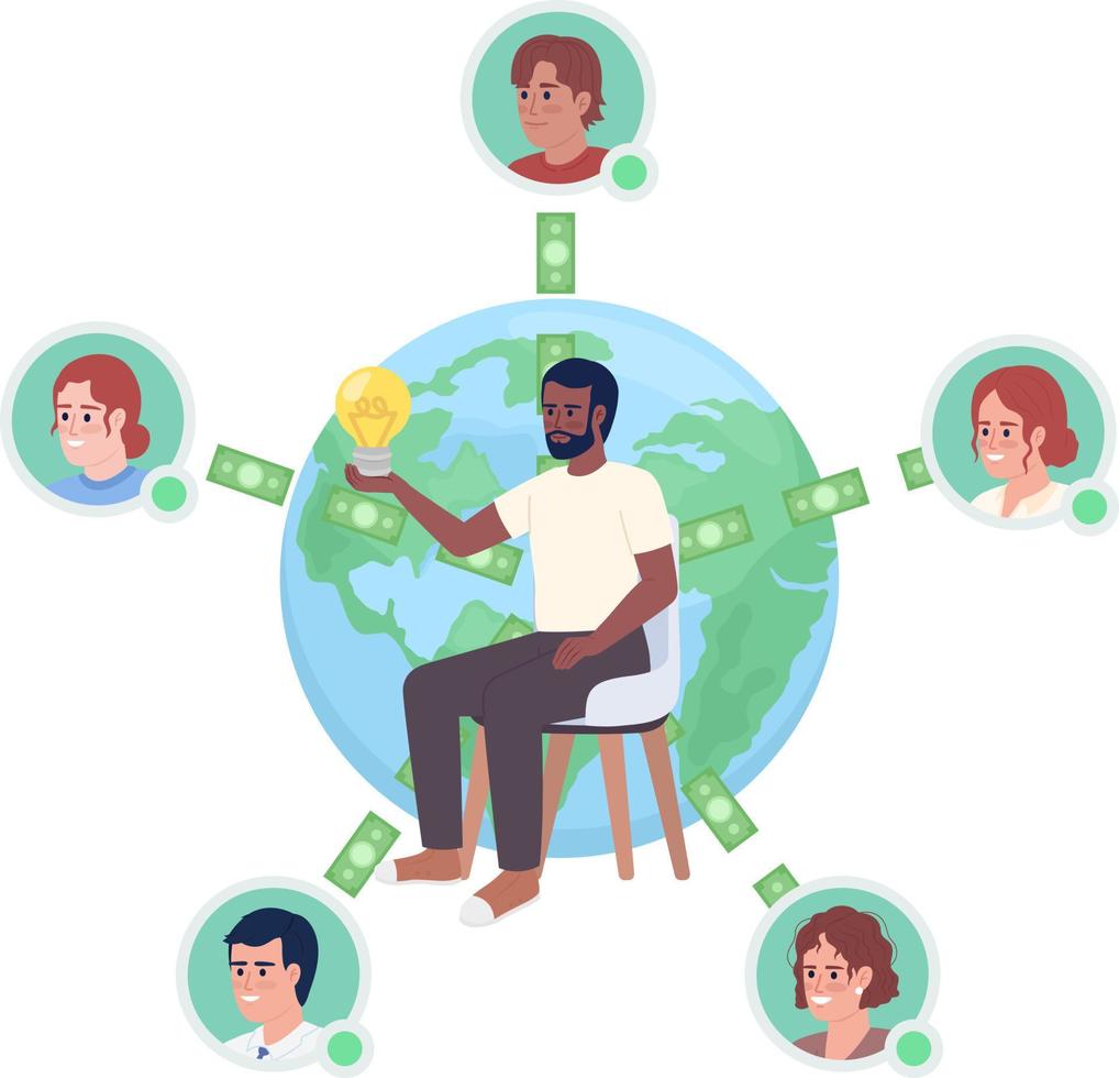 Crowdfunding platform for startups flat concept vector spot illustration. Editable 2D cartoon character on white for web design. Cash contributions creative idea for website, mobile, magazine