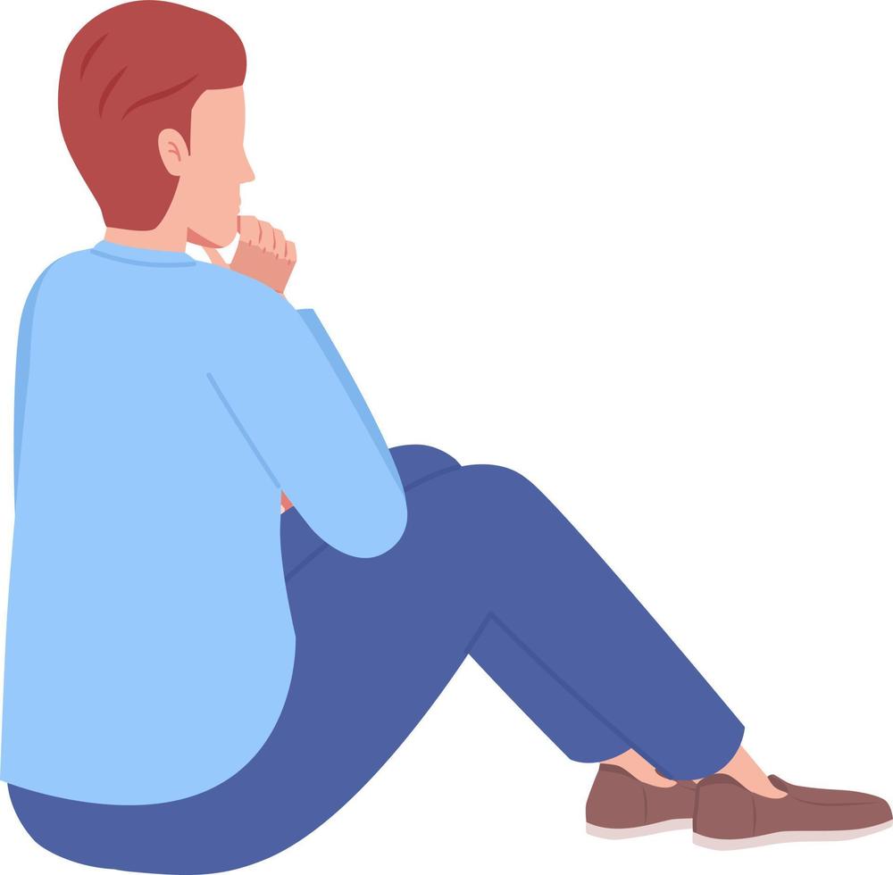 Pensive man rubbing chin while thinking semi flat color vector character. Editable figure. Full body person on white. Simple cartoon style spot illustration for web graphic design and animation