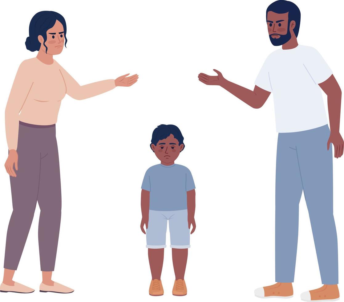 Parental conflict in front of kid semi flat color vector characters