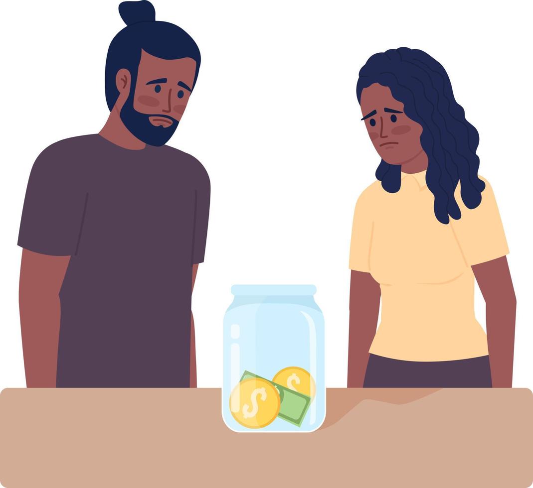 Couple facing financial struggles semi flat color vector characters