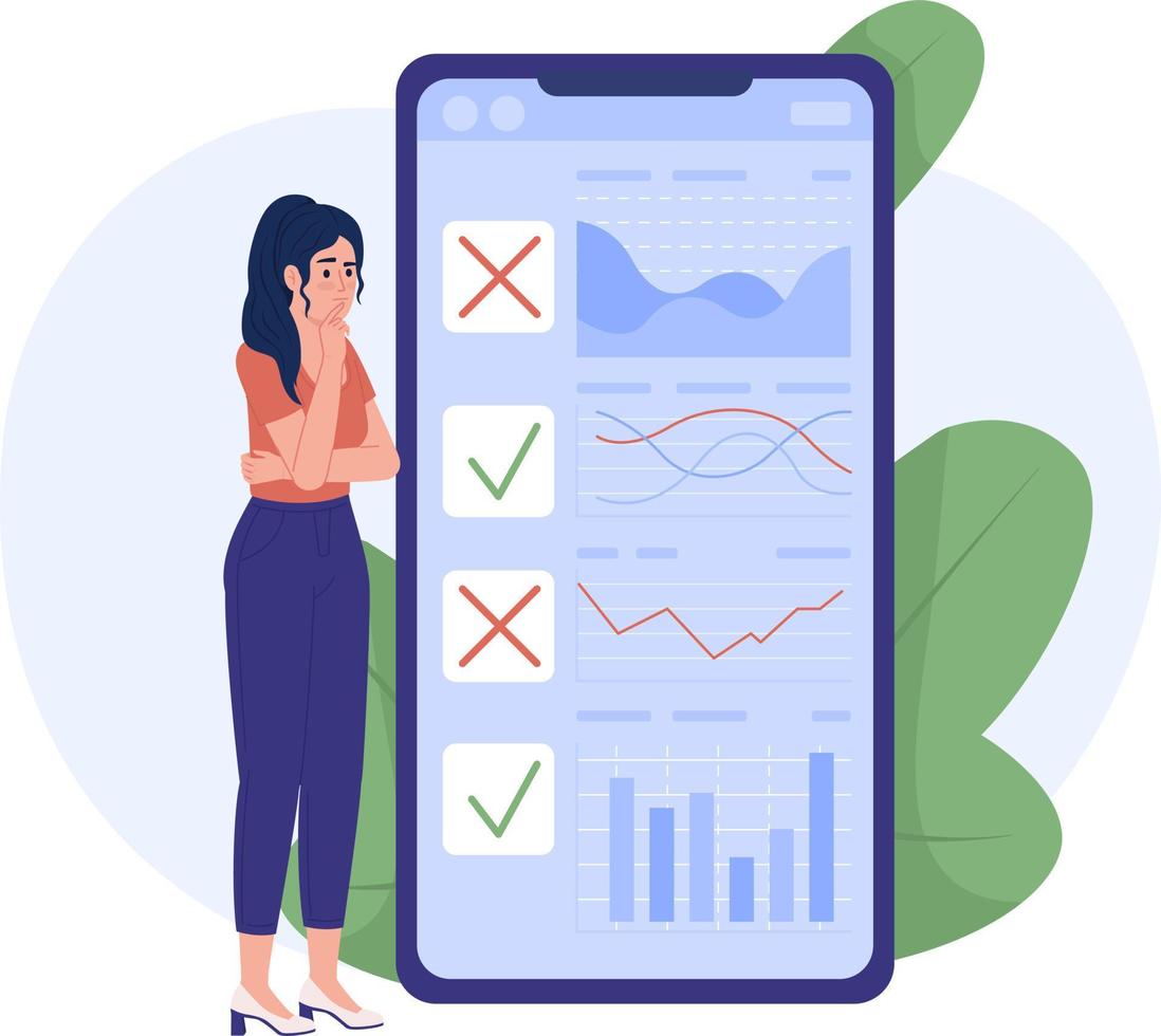 Making investing list flat concept vector spot illustration. Editable 2D cartoon character on white for web design. Using financial charting platform creative idea for website, mobile, magazine