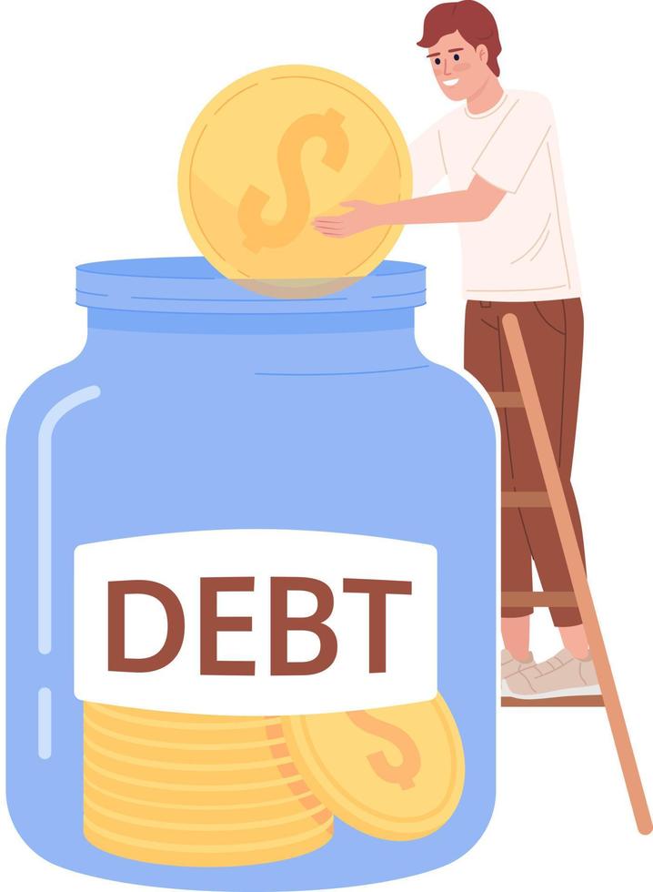 Paying off debts fast flat concept vector spot illustration. Editable 2D cartoon character on white for web design. Payment creative idea for website, mobile, magazine