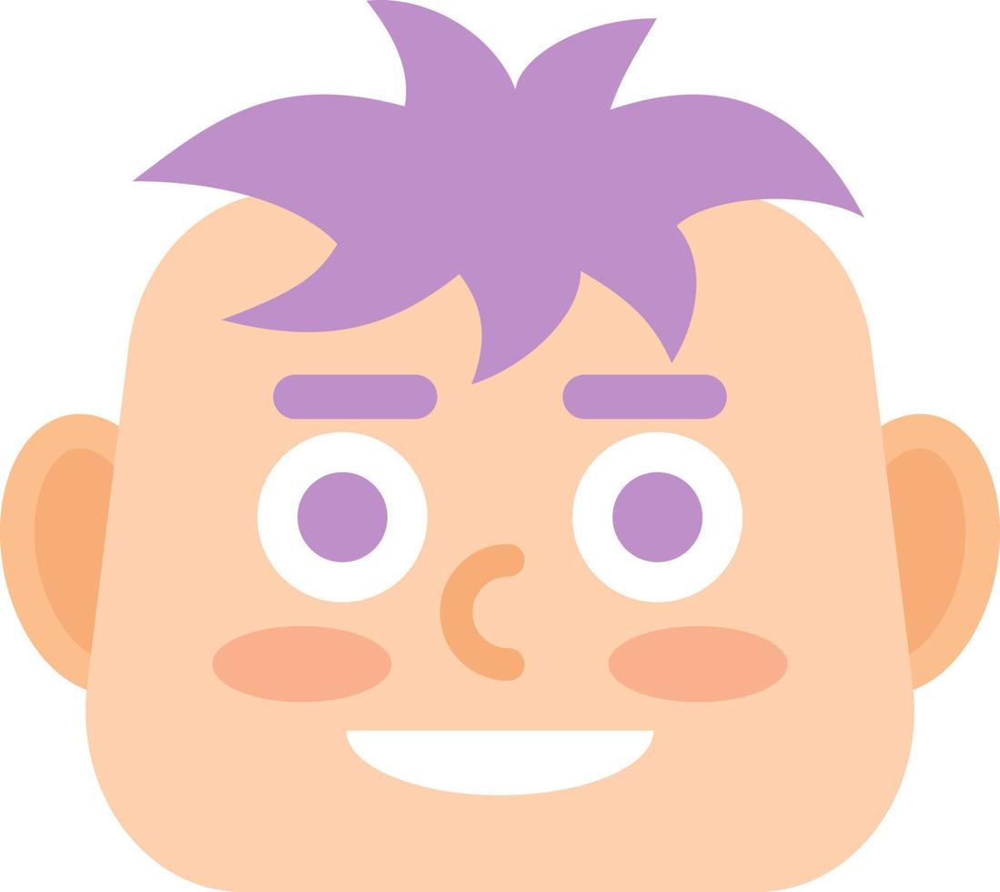 Happy boy with purple messy hairstyle semi flat color vector avatar. Editable icon. Character face, head on white. Simple cartoon style spot illustration for web graphic design and animation