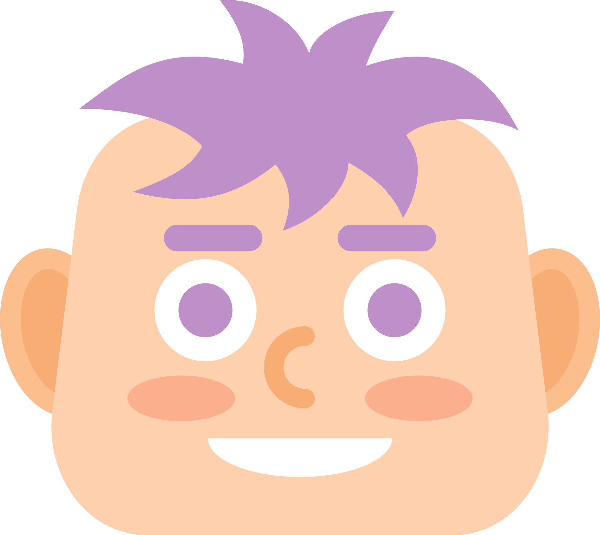 Happy boy with purple messy hairstyle semi flat color vector avatar