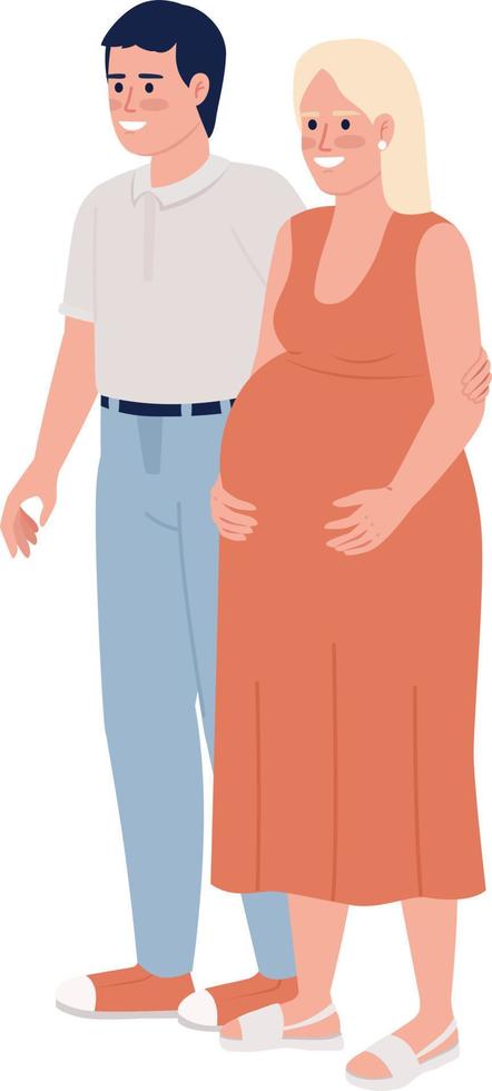 Smiling father standing with pregnant wife semi flat color vector characters