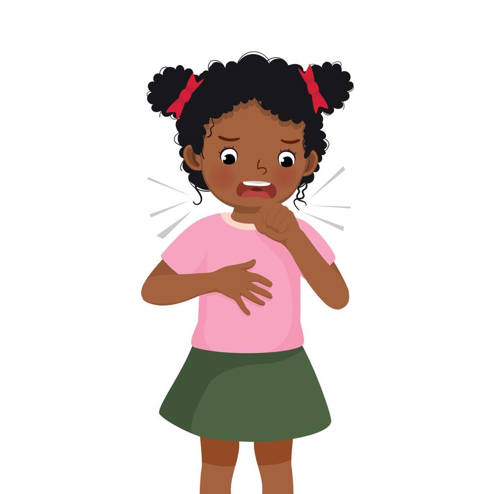 Cute little African girl coughing suffering from cold and flu as symptom of allergy or virus infection vector