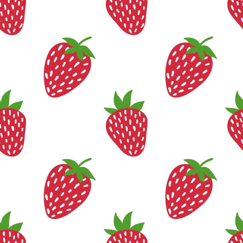 Vector strawberry seamless pattern. Cute doodle strawberry isolated on white background. Design for wrapping paper, textile, greeting card, home decor.