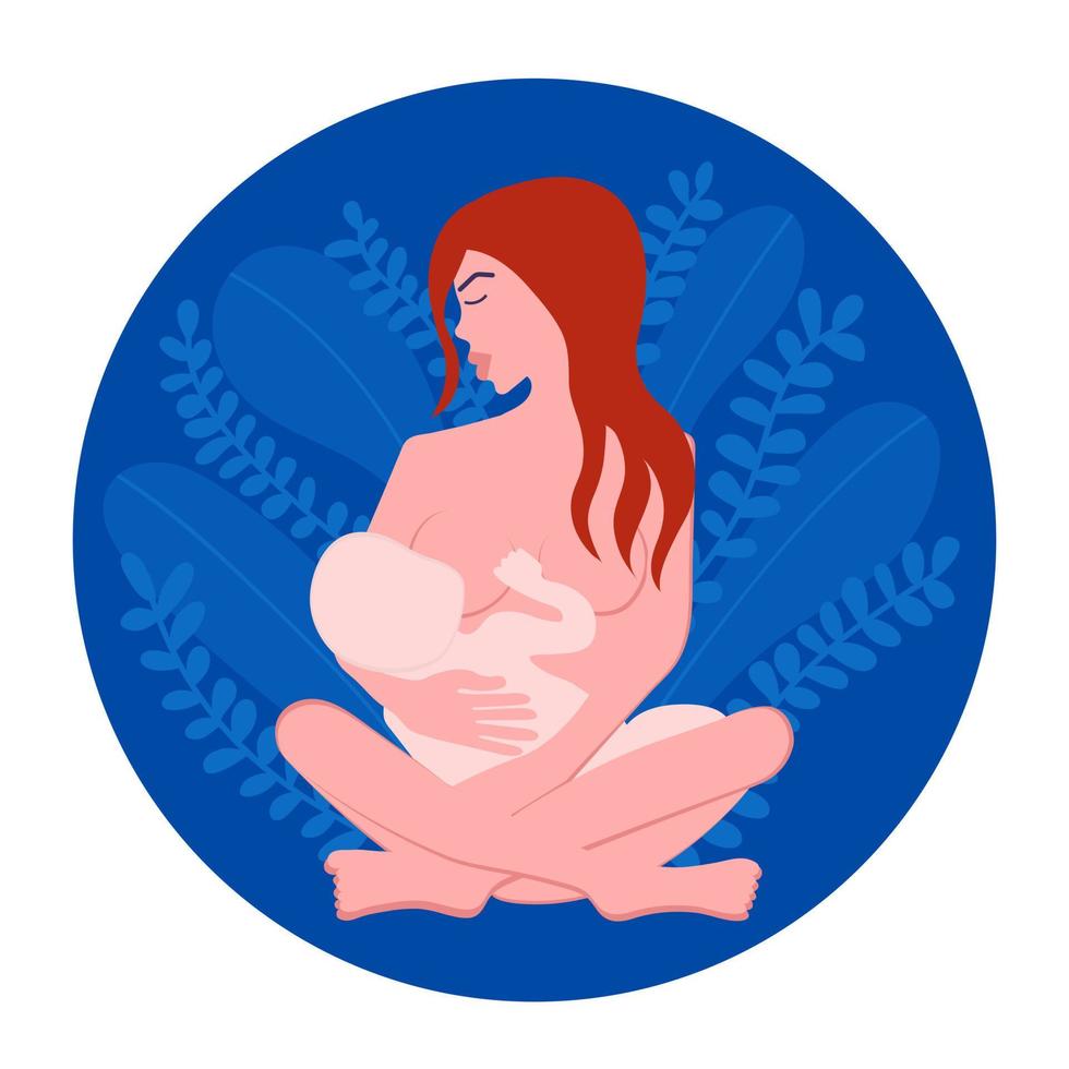 Breastfeeding vector illustration. Vector mother feeding her baby with breast.