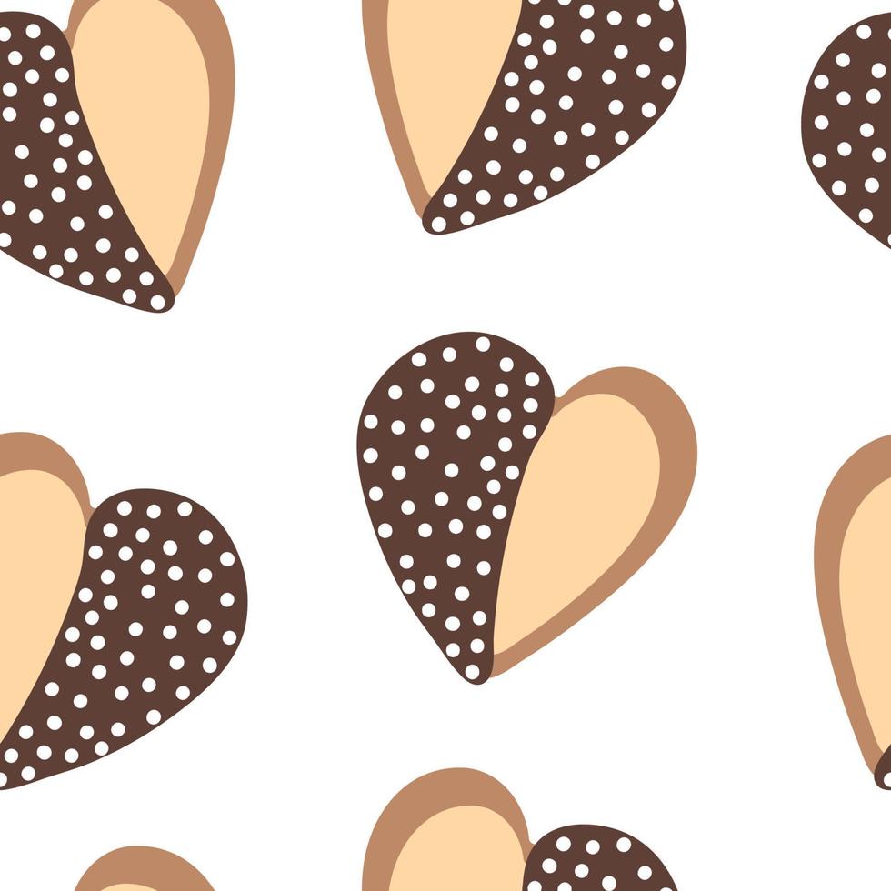 Heart cookie with white pearl. Vector seamless pattern with heart shaped cookie. Design for Valentine's Day, love cards, decor, wrapping paper.