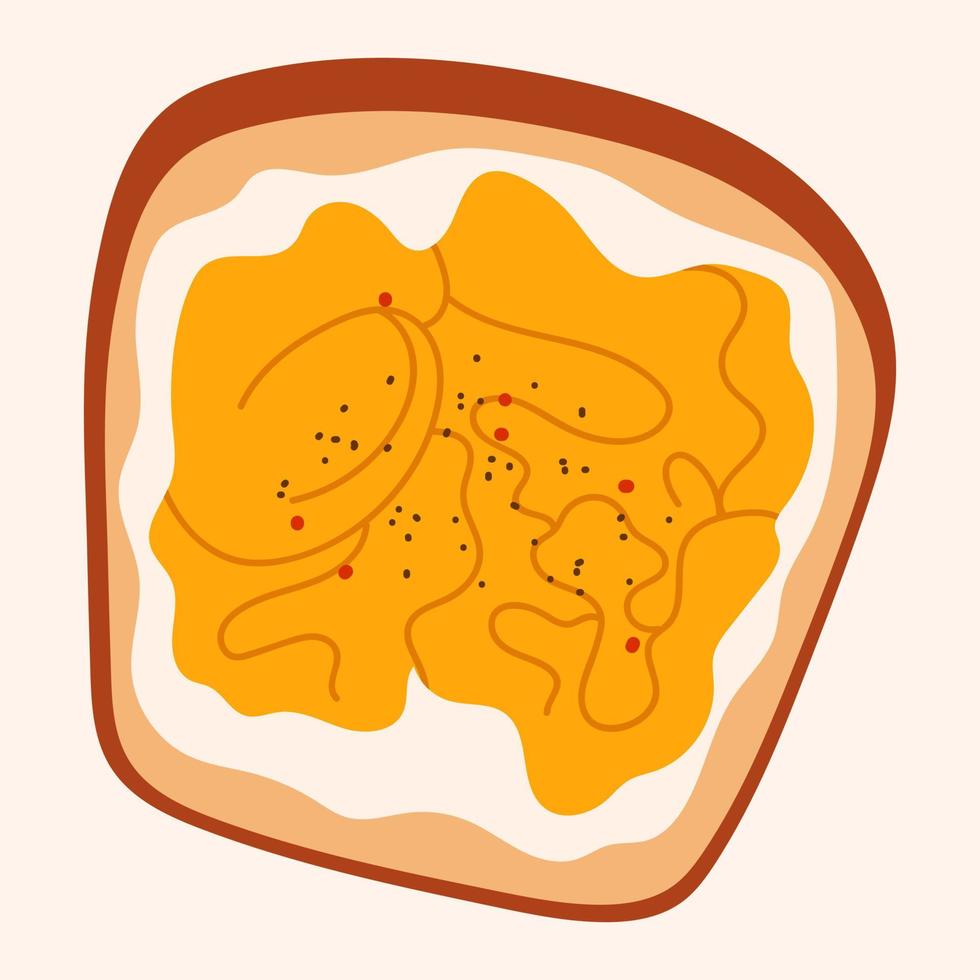 Delicious sandwich with scrambled egg and spices hand drawn illustration on white vector