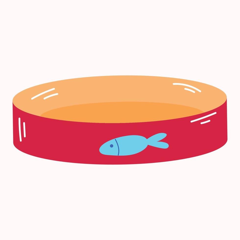 Pet bowl with fish image. Vector hand drawn illustration