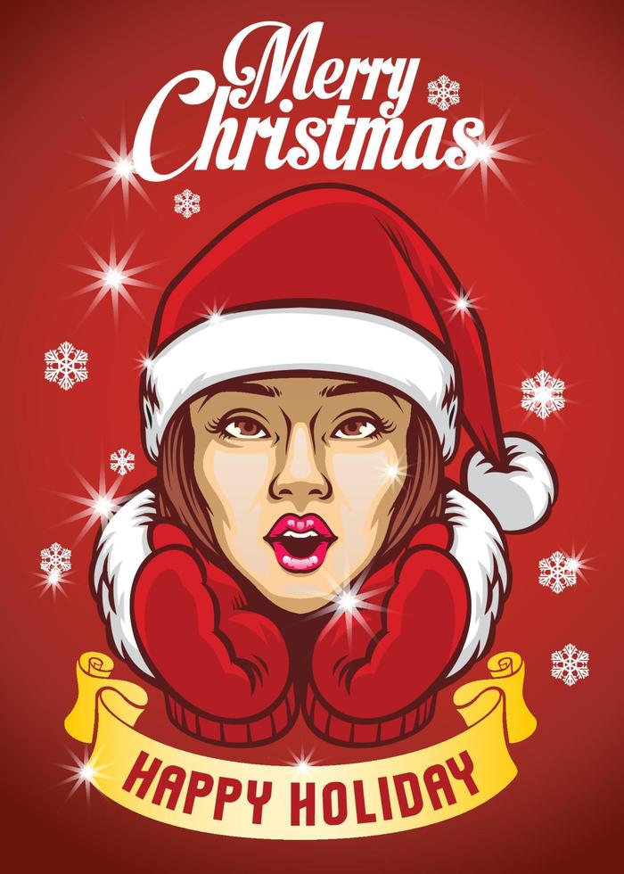 girl wearing a christmas hat blow a snowflakes vector