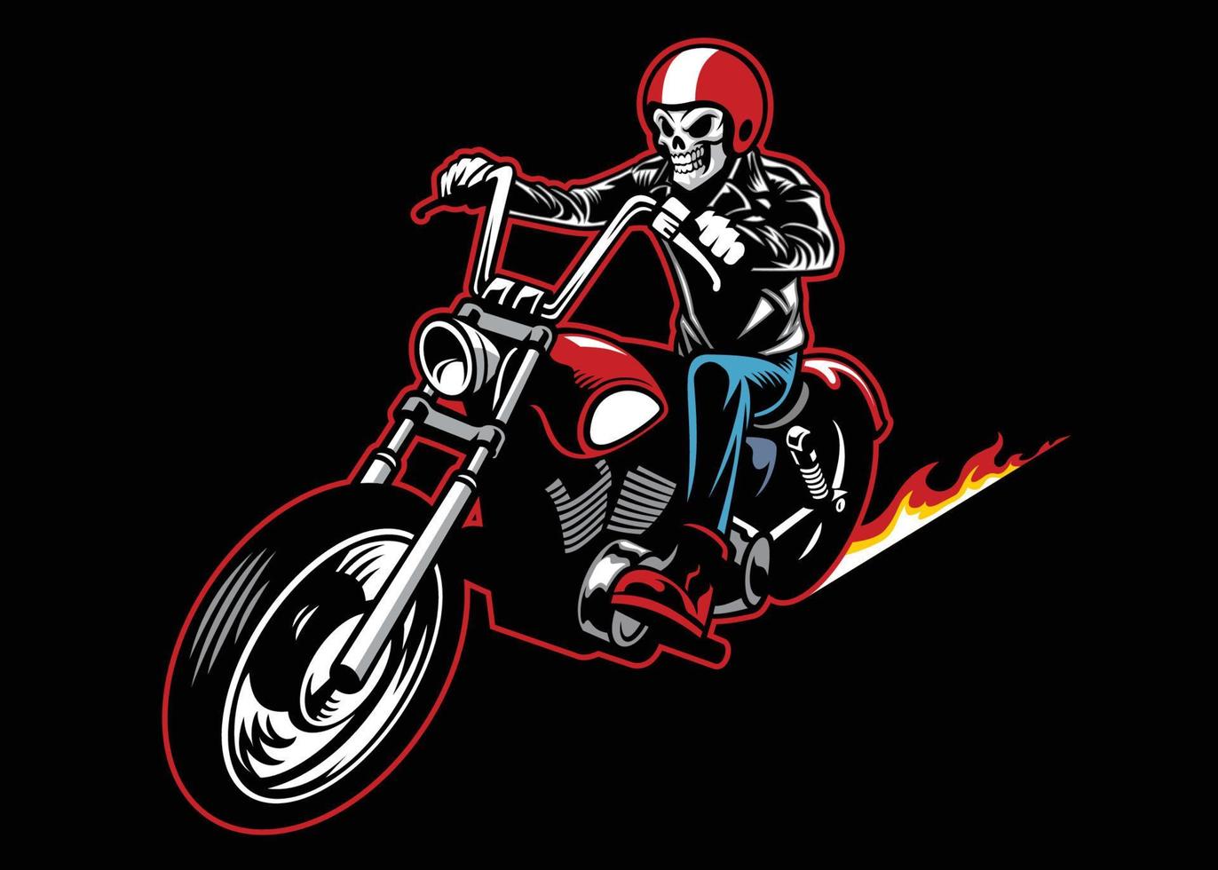 skull wearing a leather biker jacket and ride a motorcycle vector