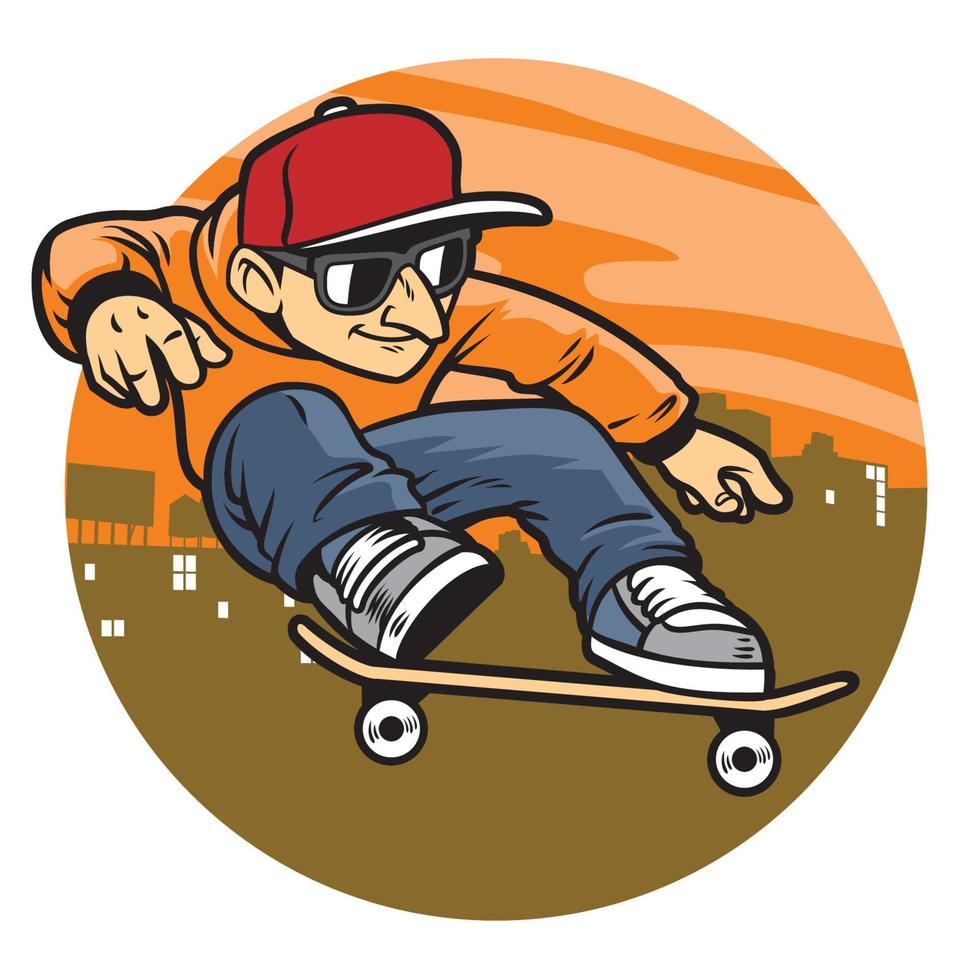 dibujos animados de un hombre haciendo patineta saltar truco vector