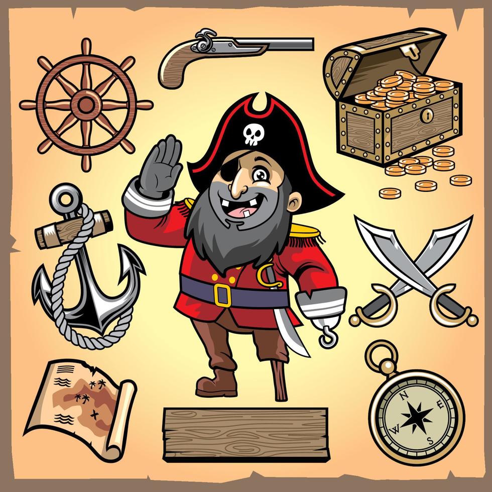 set of pirate cartoon collection vector