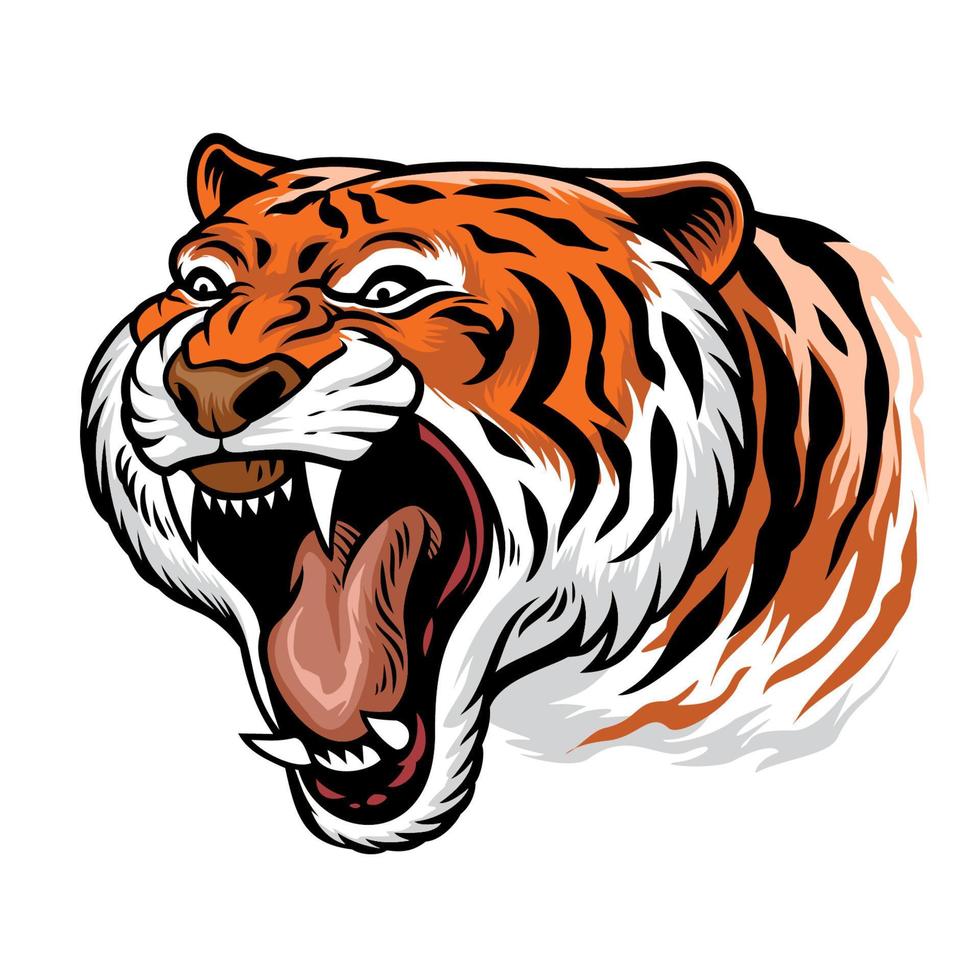 roaring angry tiger hand drawing style vector