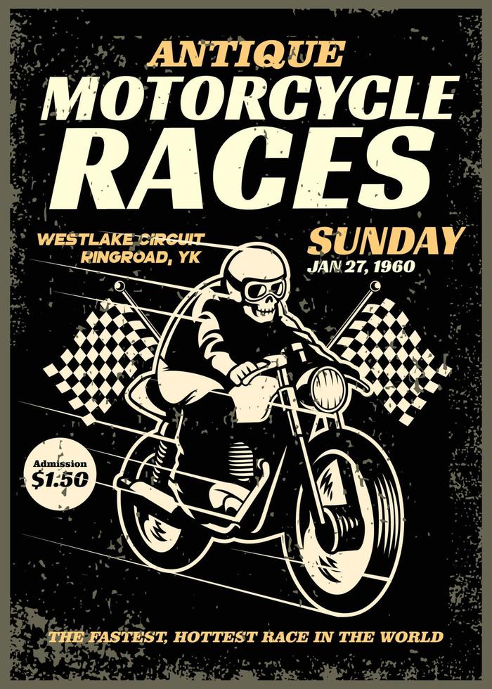 motocicleta carrera póster en grunge texturizado estilo vector