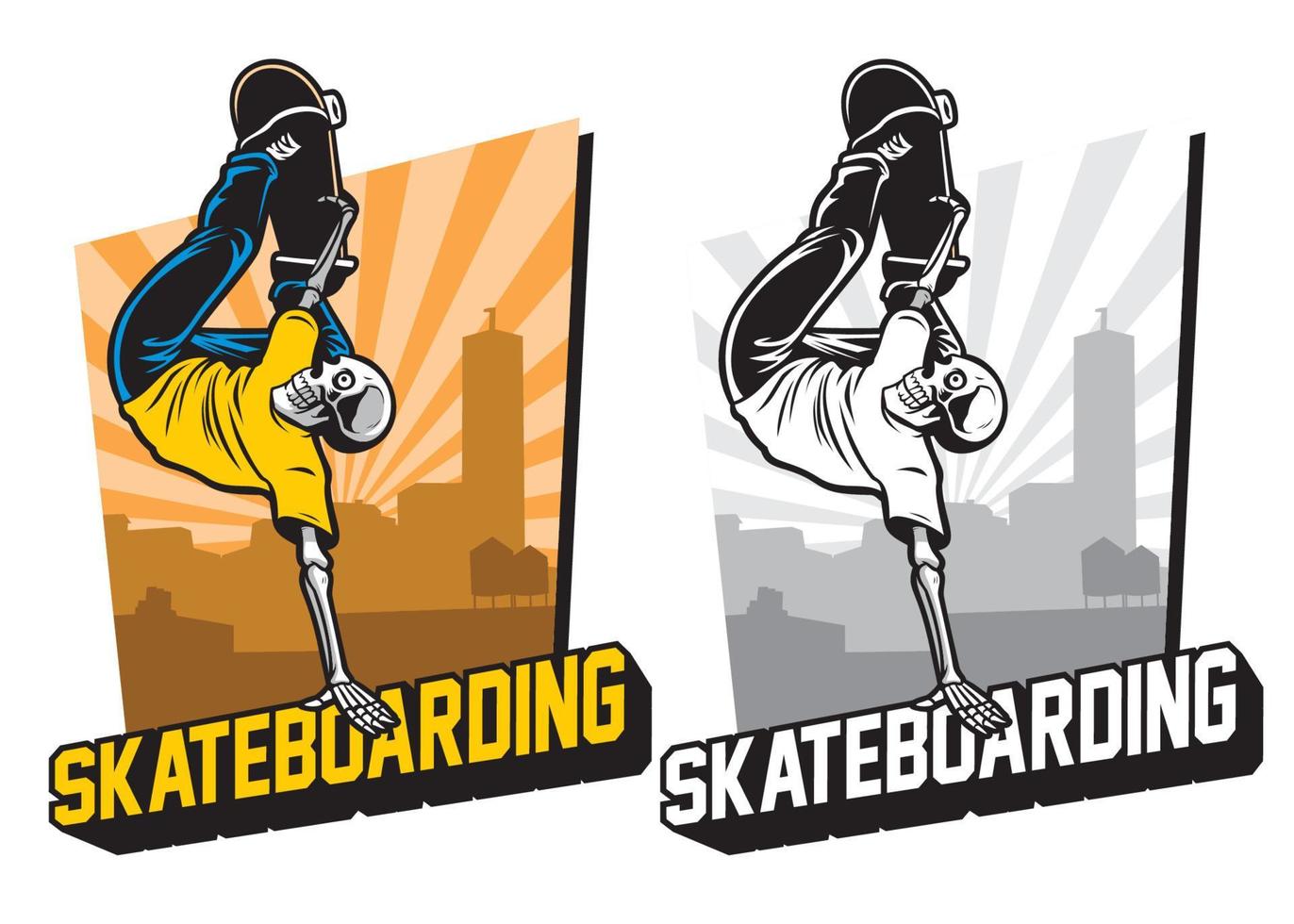 skull skatebording set images vector