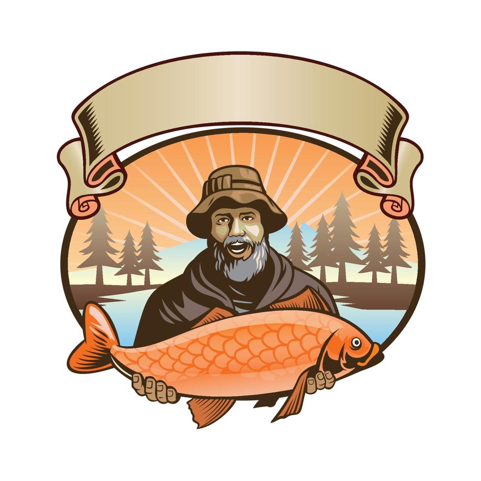 fisherman show his fish vector