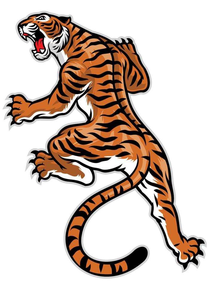 classic tattoo pose of tiger vector