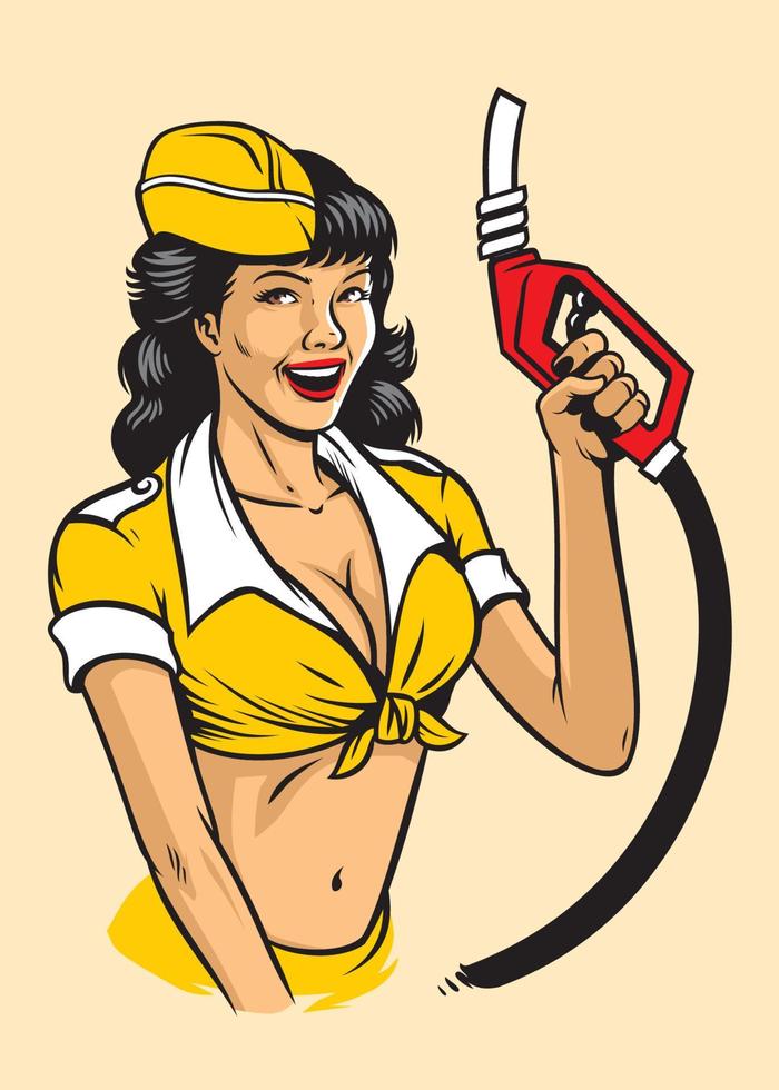 vintage gas pump girl vector