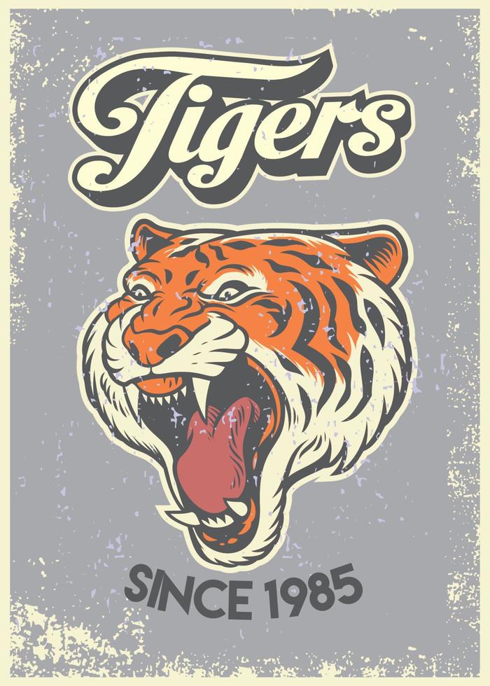 vintage grunge style college poster of tiger head vector