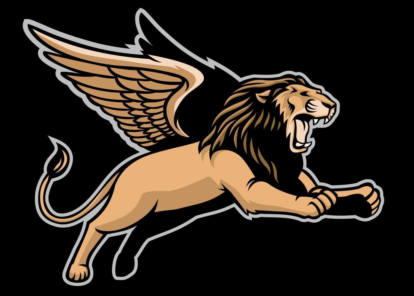 flying winged lion logo style vector