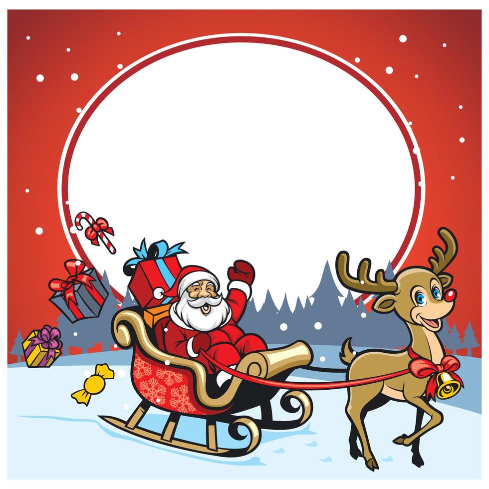 santa and the deer greeting christmas vector