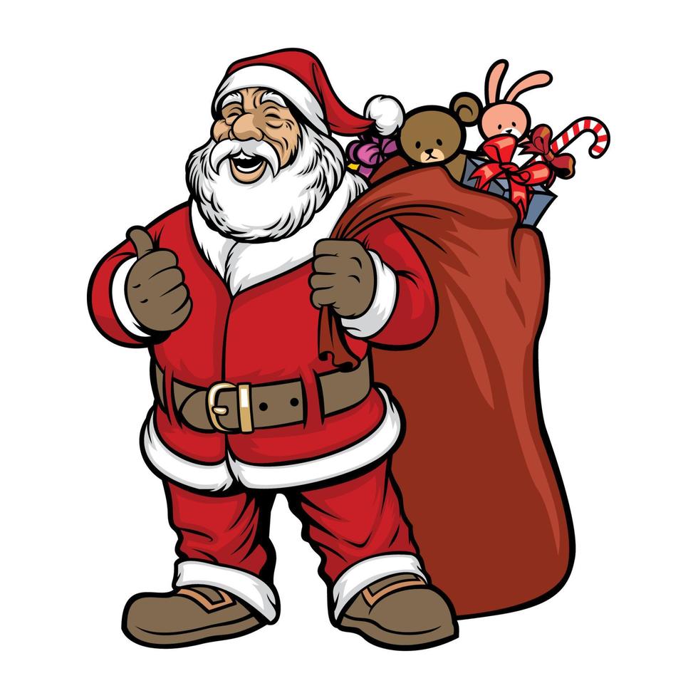 Papa Noel claus traer un bolso lleno de regalo vector