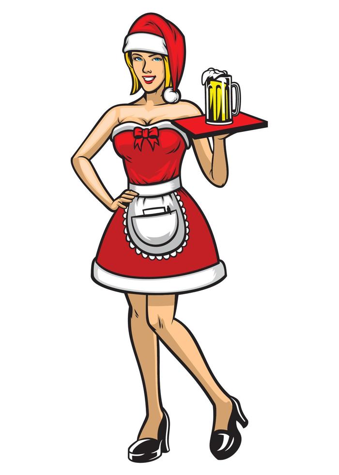 waitress wearing christmas dress vector