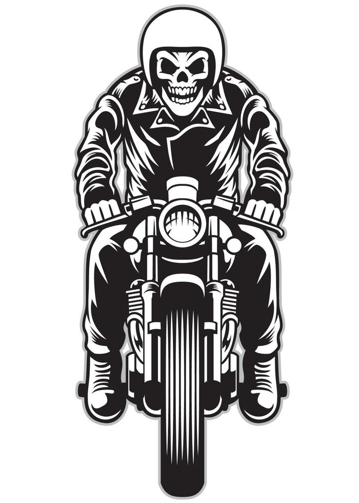 skull riding a cafe racer motorcycle style vector