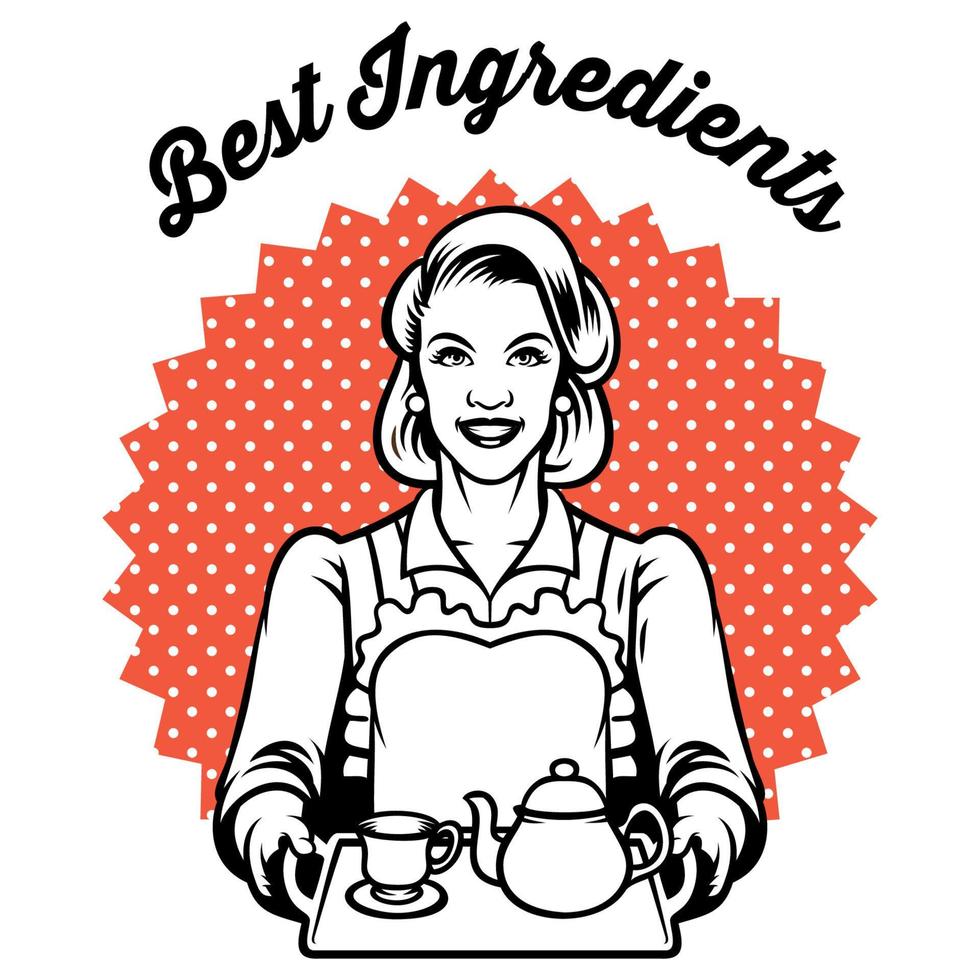 retro illustration woman with a set of tea vector