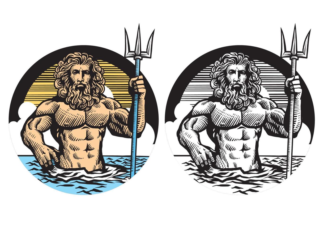 poseidon god in classic style pen vector