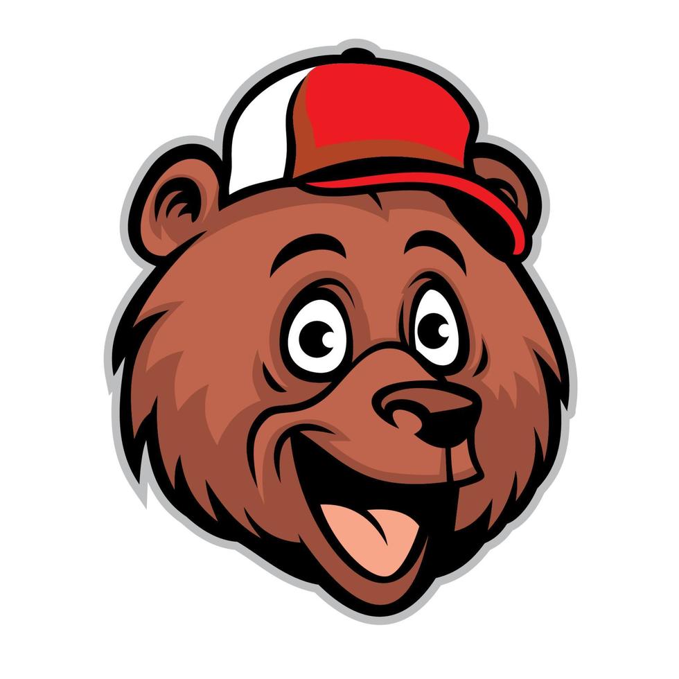 cartoon cheerful bear head wearing a baseball cap vector