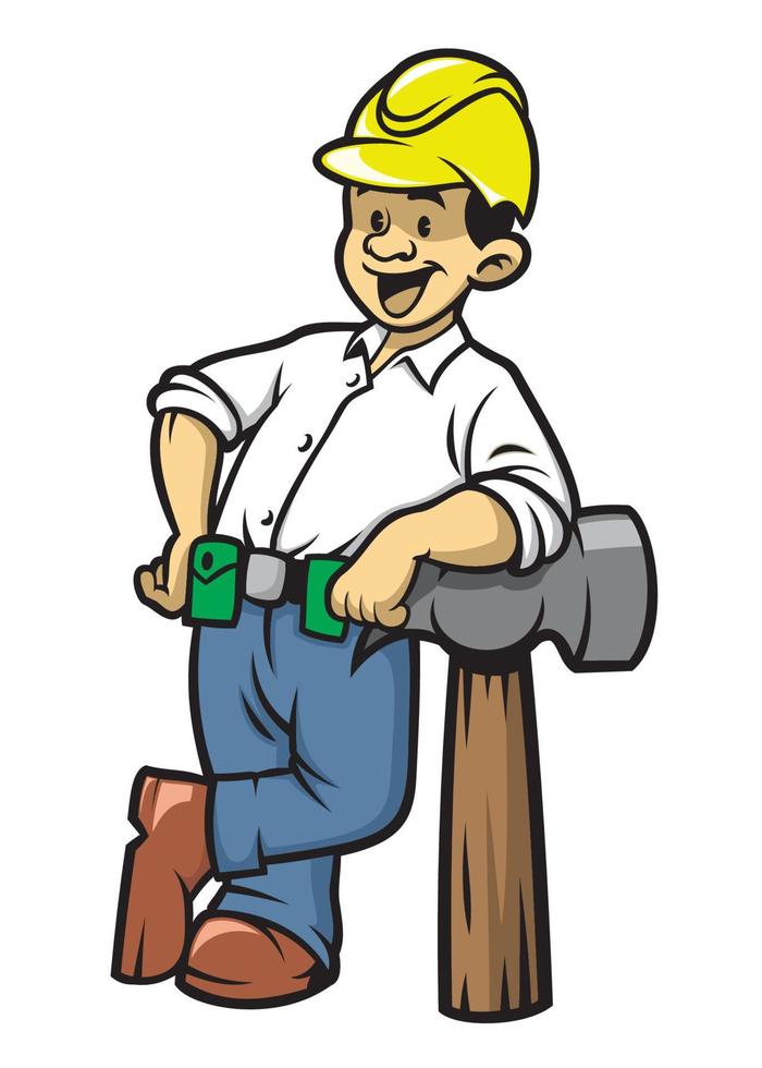 construction worker lean in a big hammer vector