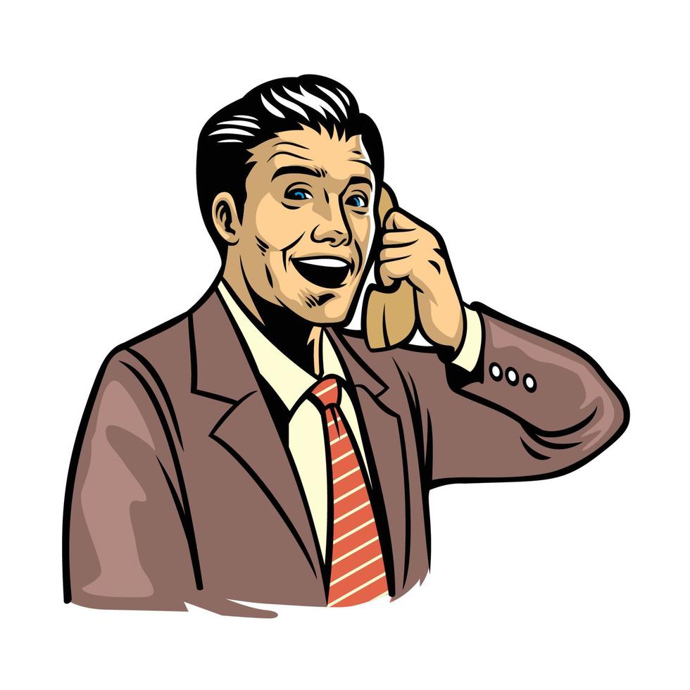 Retro illustration man on the phone vector