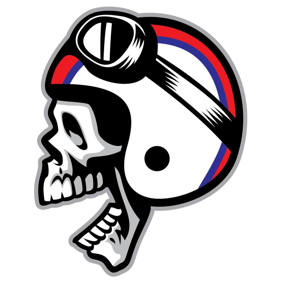 skull wearing old style of motorcycle helmet vector