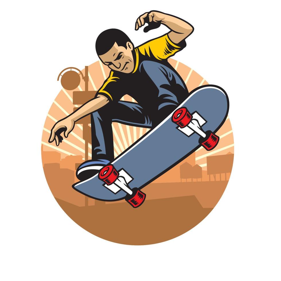 skater do the skateboard jumping trick vector