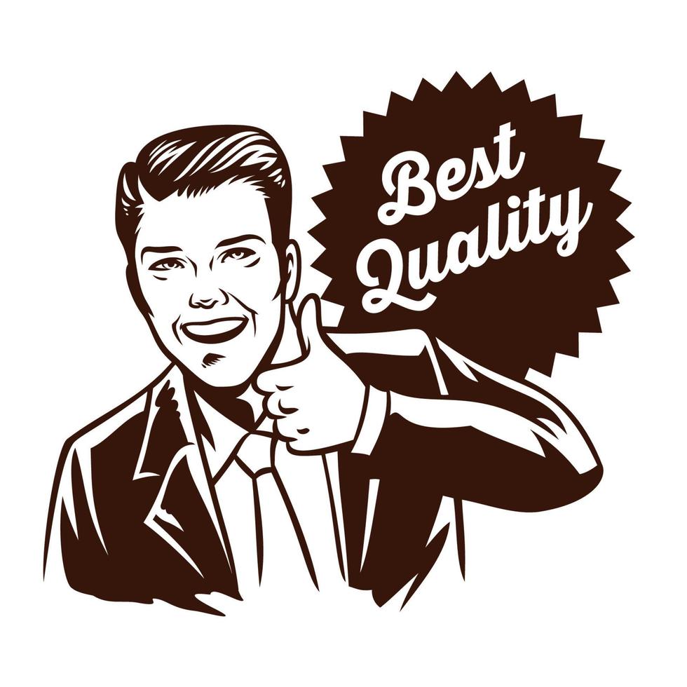 retro illustration thumb up man vector