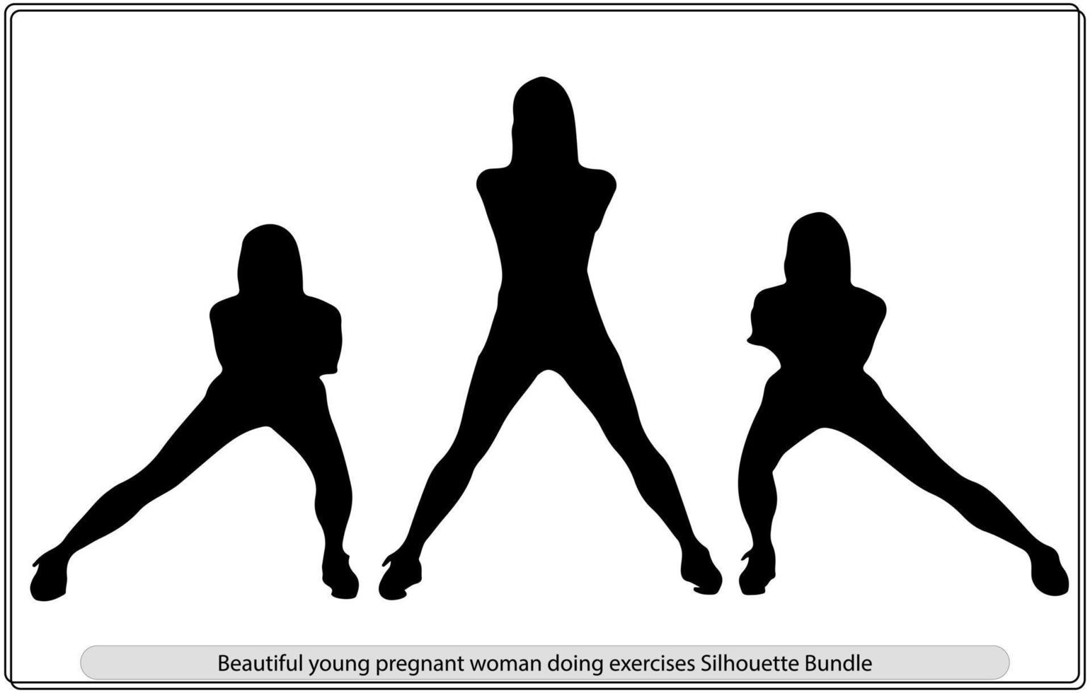 young pregnant woman doing exercises silhouette vector