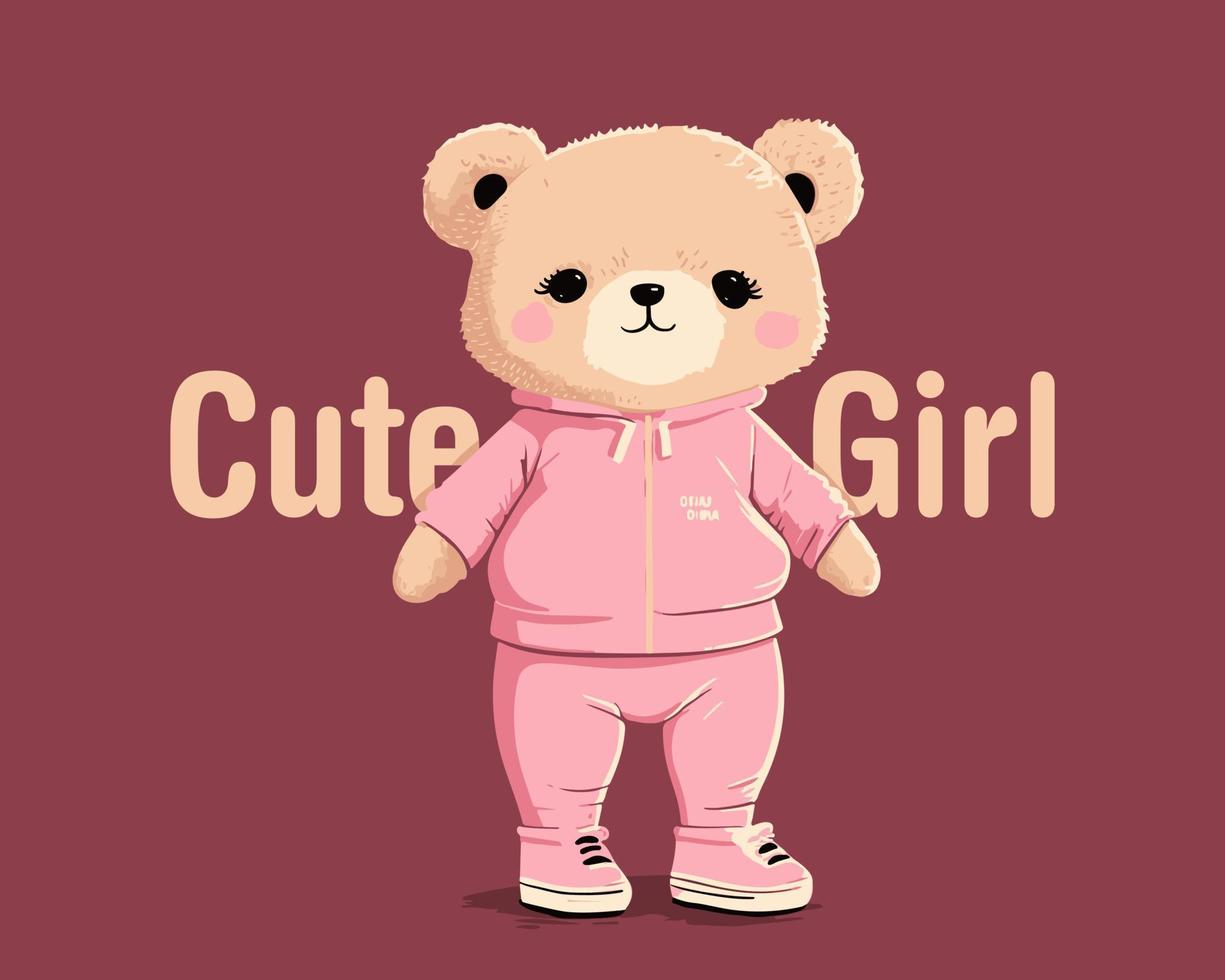 linda niña eslogan para ropa y muchachas osito de peluche oso juguete. vector ilustración.