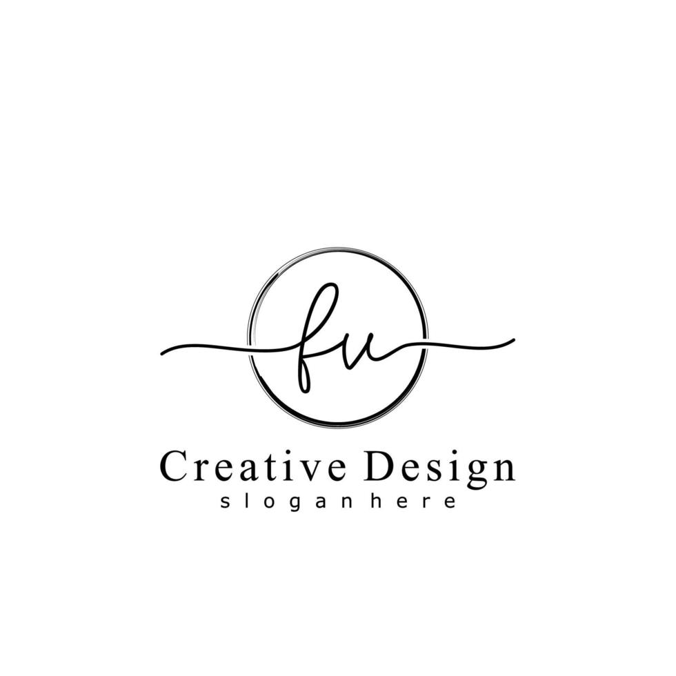 Initial FV handwriting logo with circle hand drawn template vector