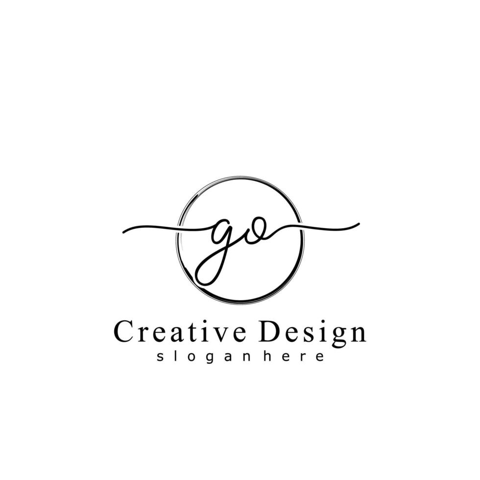 Initial GO handwriting logo with circle hand drawn template vector