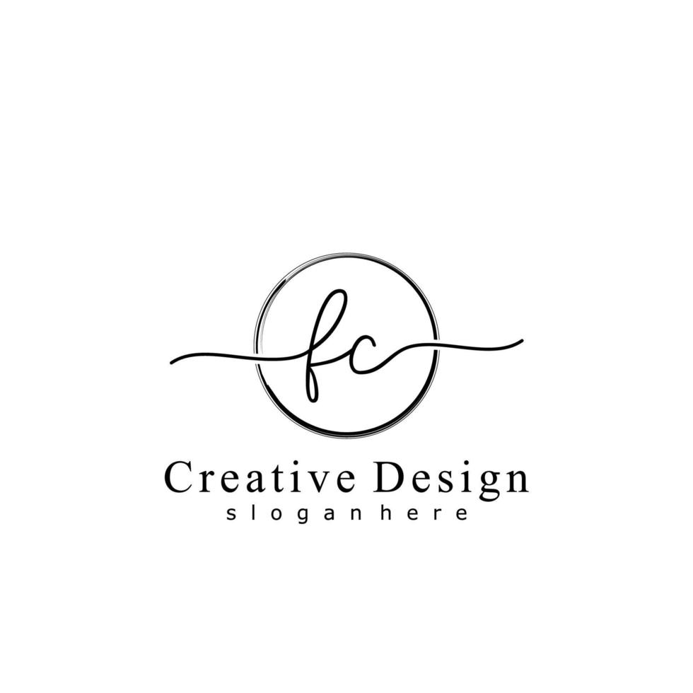 Initial FC handwriting logo with circle hand drawn template vector