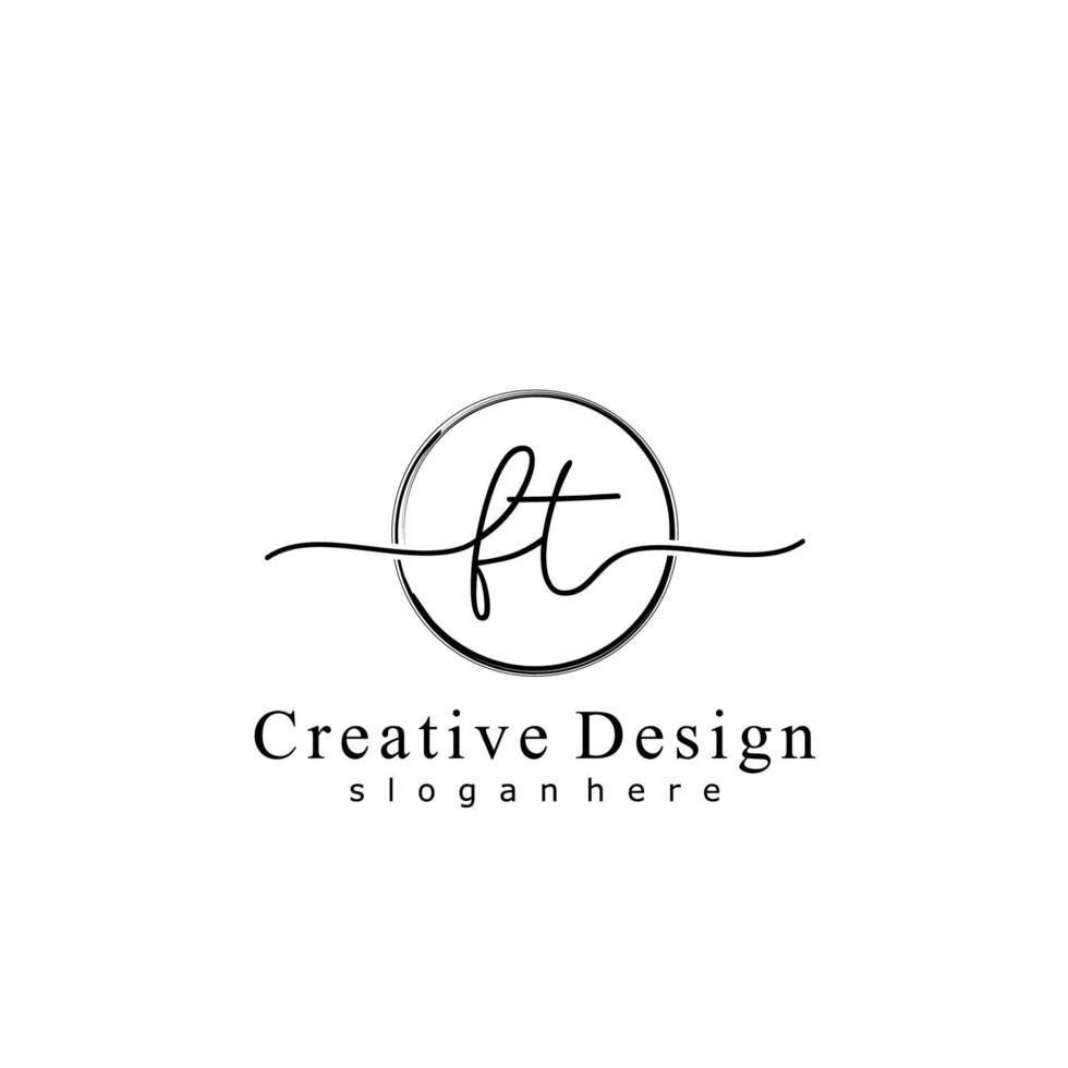 Initial FT handwriting logo with circle hand drawn template vector