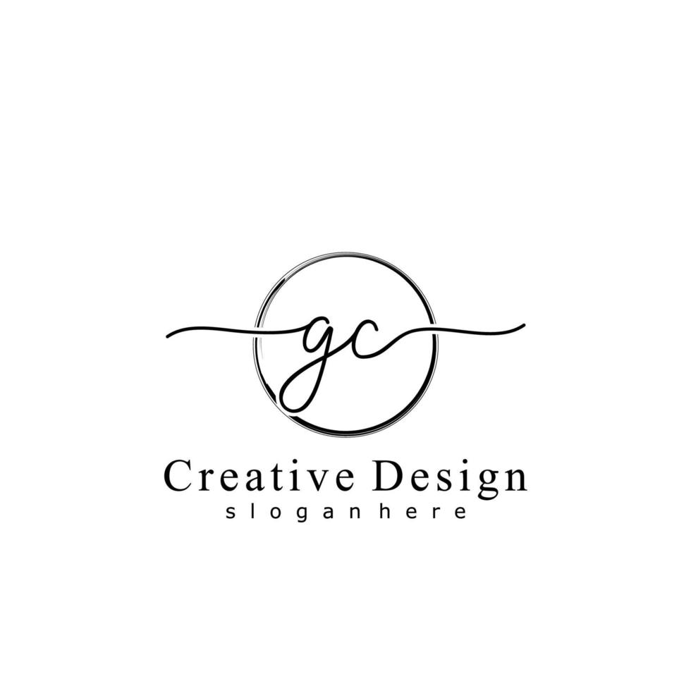 Initial GC handwriting logo with circle hand drawn template vector