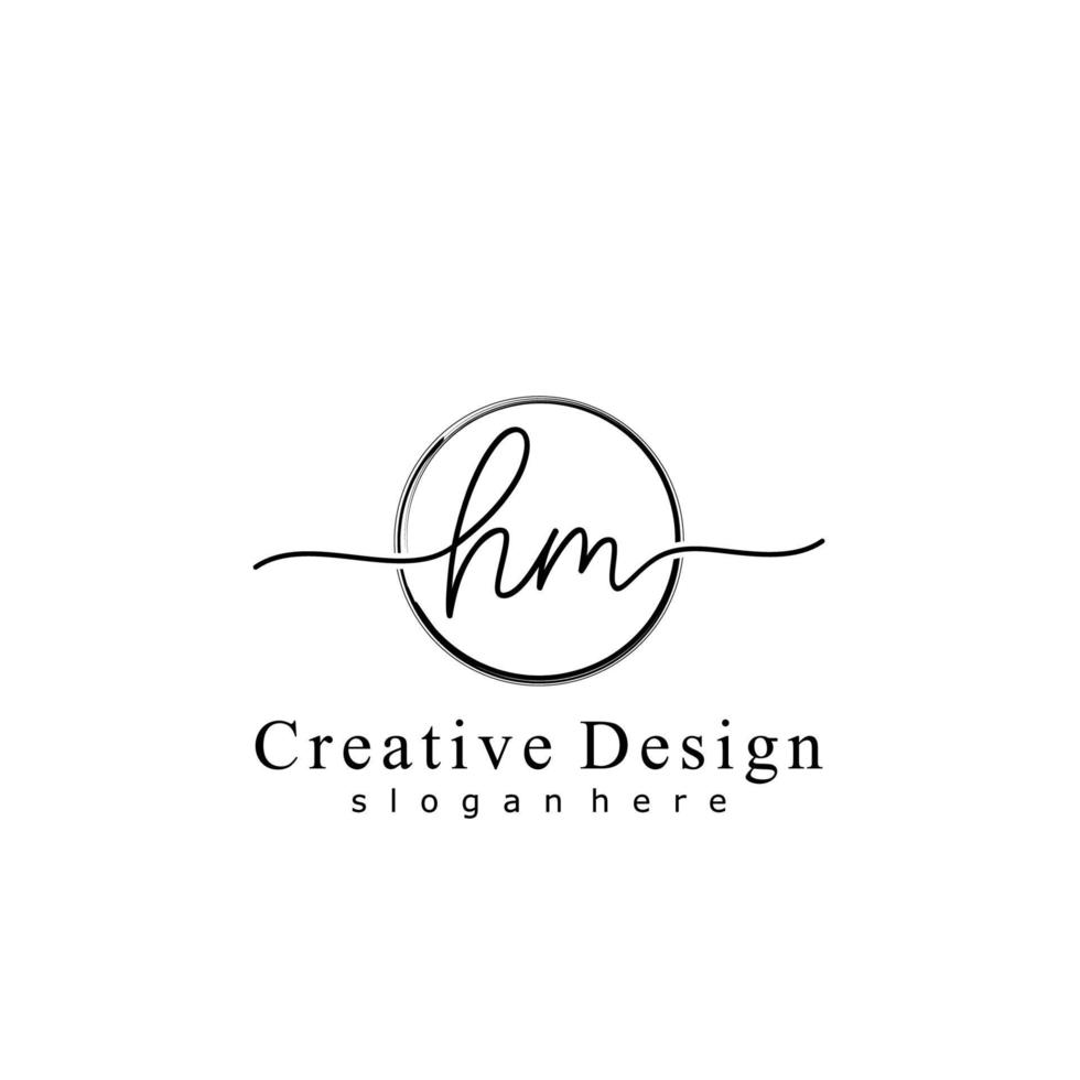 Initial HM handwriting logo with circle hand drawn template vector