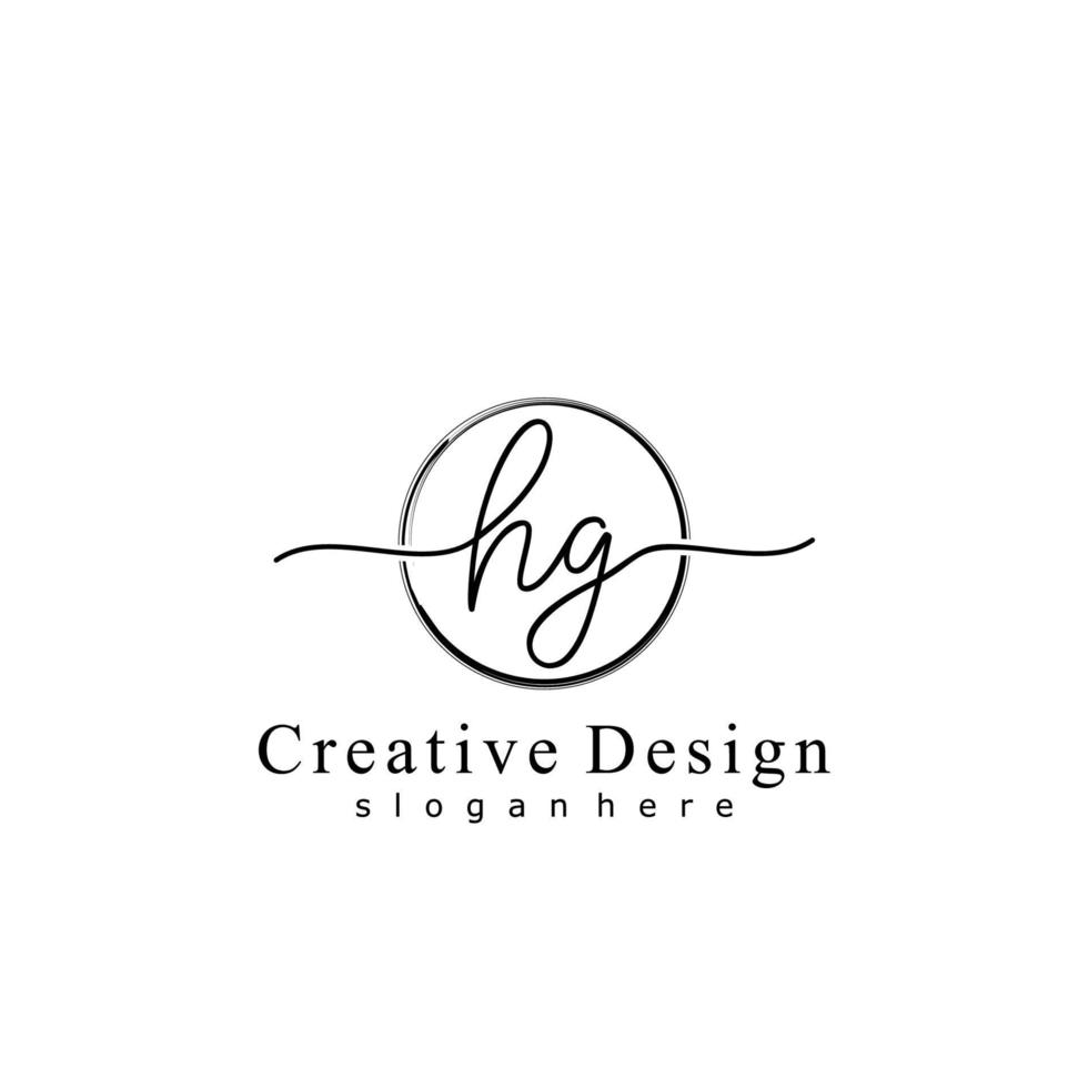 Initial HG handwriting logo with circle hand drawn template vector